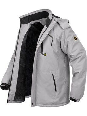 🆕Trekek Men's Light Grey Fleece Lined Waterproof Hooded Outdoor Ski Jacket Coat